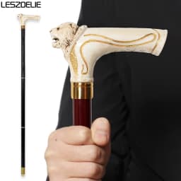 93cm Tiger-Head Resin Handle Walking Stick Men Black German Beech Wooden Walking Stick Women Red Fashionable Decorative Canes