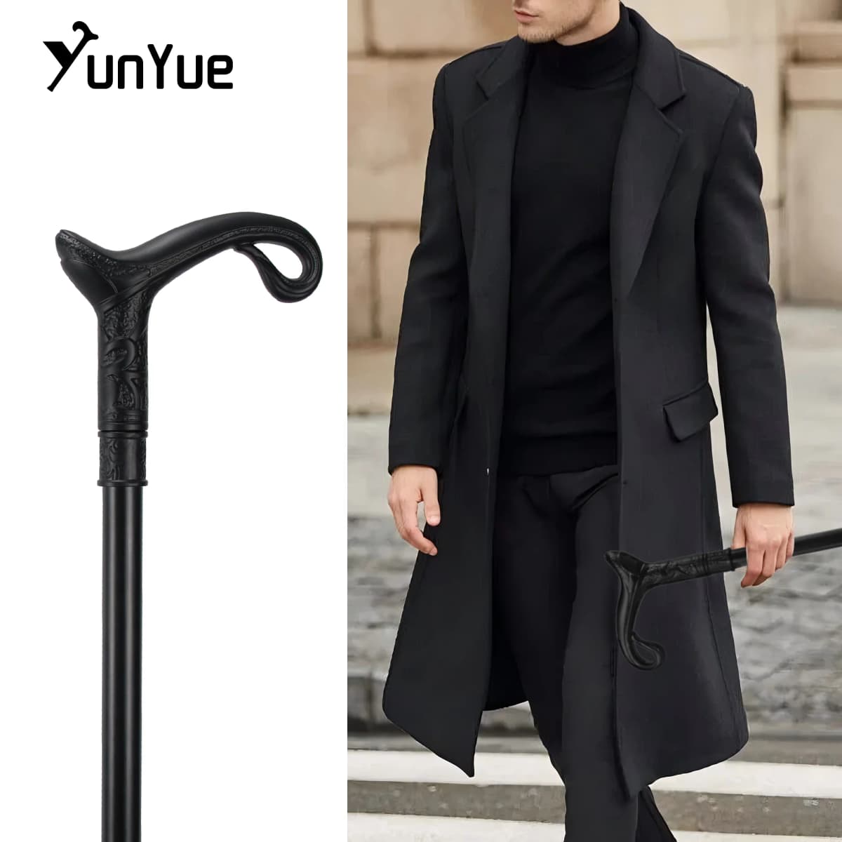 Matte Black Curve Line Type Walking Cane Lady Fashion Decorative Walking Stick Gentleman Vintage Elegant Cane Cosplay Props 93cm