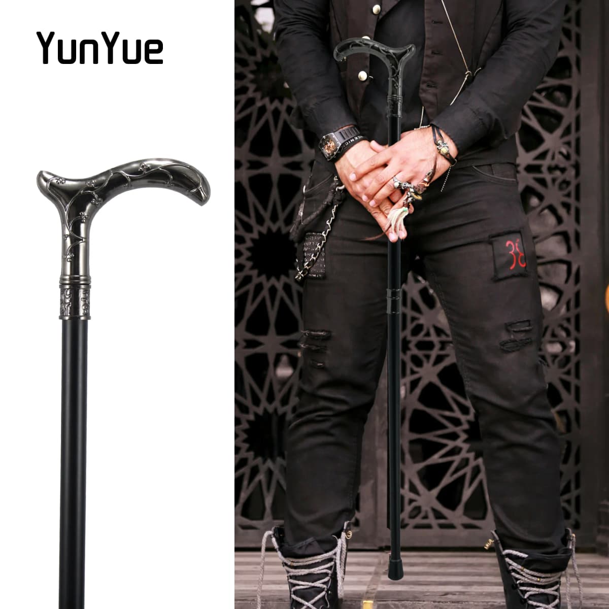 Silvery Plum Blossom Flower Metal Walking Stick Gentleman Collections Fashion Elegant Walking Stick Cosplay Film Props Cane