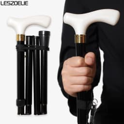 Adjustable Walking Stick 85cm-95cm Pearl White Handle Black Aluminum Alloy Folding Canes for Men And Women Foldable Stick