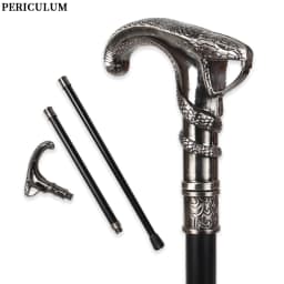 Vintage Silver Coiled Cobra Handle Walking Cane Detachable Walking Stick Cosplay Party Prop for Men And Women