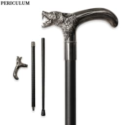 Antique Silver Alloy Wolf Head Walking Cane with Curved Handle Detachable Decorative Stick for Cosplay Party Prop for Men And W