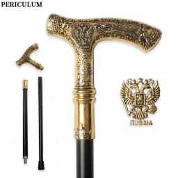 Russian Double Eagle T-Handle Walking Cane Gold & Black Detachable Vintage Style Cosplay Party Prop for Men And Women