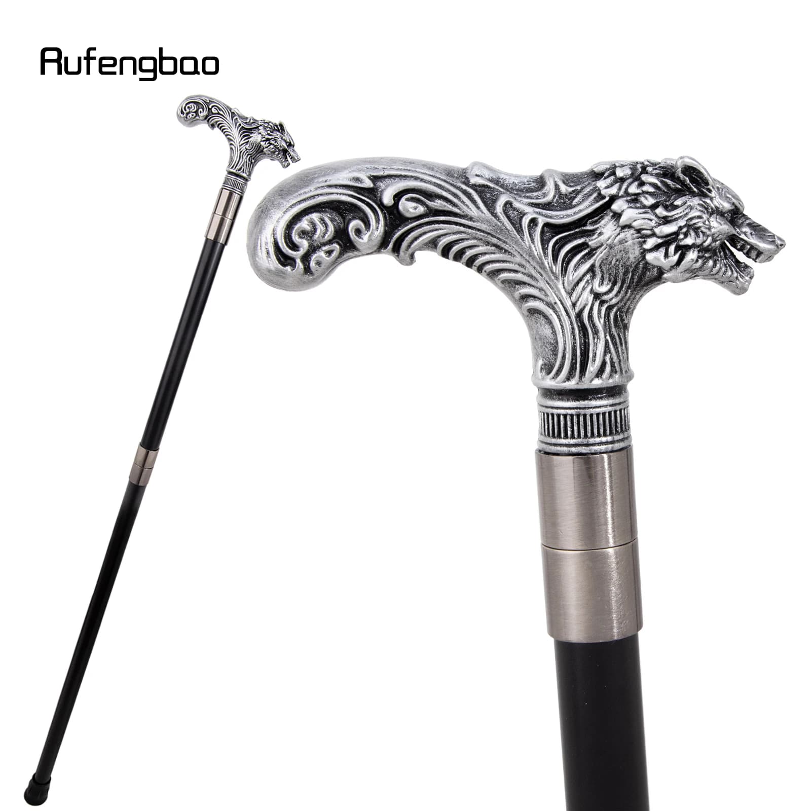 Silver Wolf Head  Long Handle Decorative Stick Parties Decorative Cane for Halloween for Cosplay and Parties Walking Cane 93cm