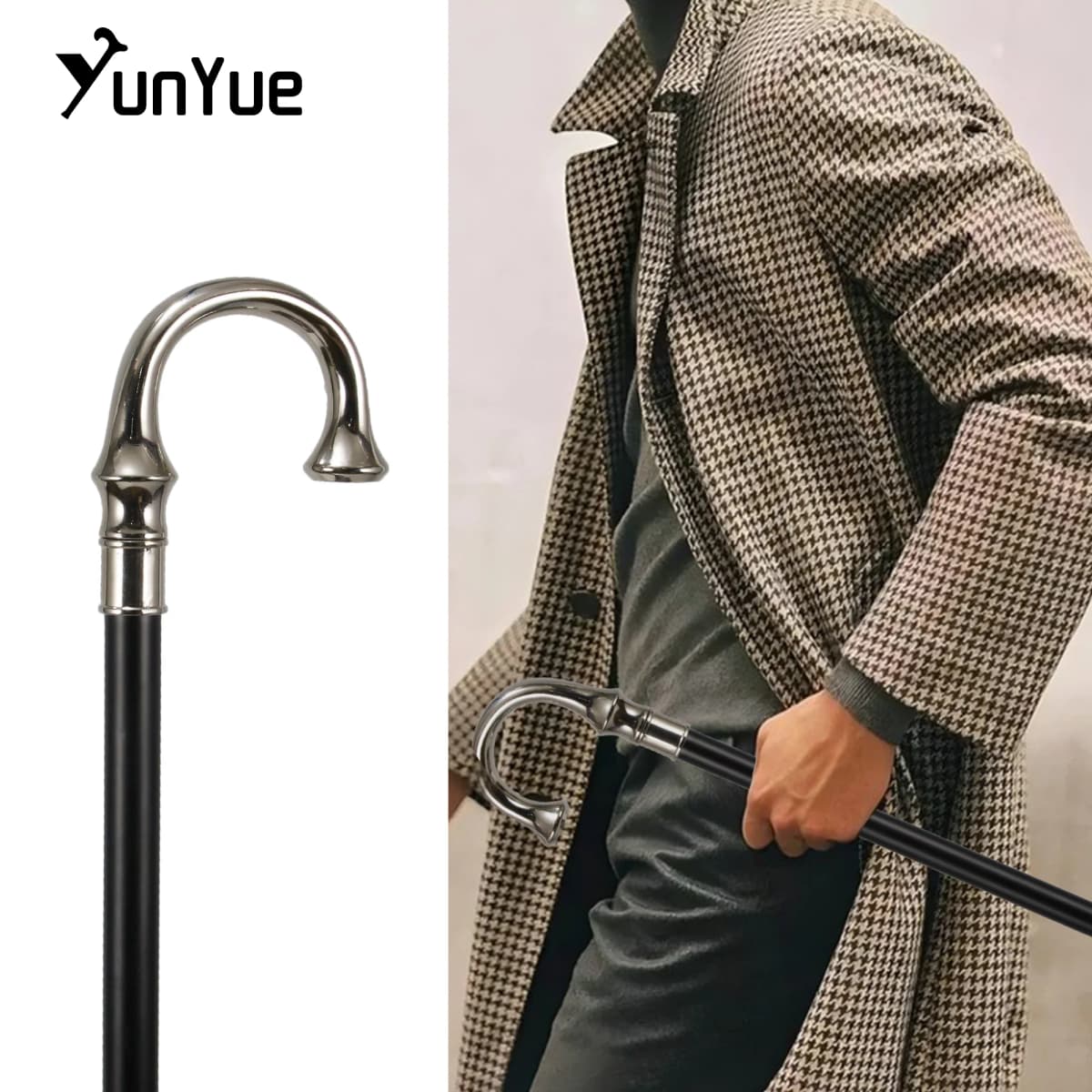 Silvery Vintage Umbrella Handle Walking Stick Classic Gentlemen Decorative Party Cospaly Fashionable Walking Cane Crutches 93cm