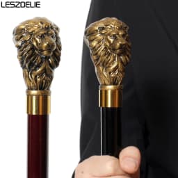 Black Gold Lion Head Handle Detachable Beech Wood Walking Cane Elegant Vintage Walking Stick Men Women Cosplay Decorative Use