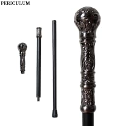 Victorian Round Handle Walking Cane Antique Silver Alloy Carved Detachable Vintage Walking Stick Cosplay Prop for Men And Women