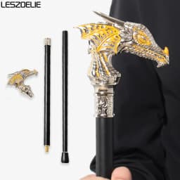 92cm Luxury Bright Silver Dragon Head Walking Stick with Yellow Men and Women Vintage Fashionable Decorative Cane Party Cosplay