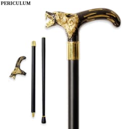 Black Gold Alloy Wolf Head Walking Cane with Curved Handle Detachable Cosplay Party Prop Decorative Walking Stick for Men And Wo