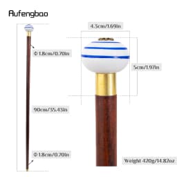 Blue White Ceramic Round Flower Head Wooden Single Joint Stick Decorative Cospaly Party Wood Cane Halloween Wand Crosier 90cm