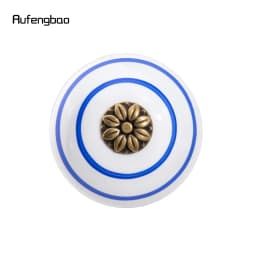 Blue White Ceramic Round Flower Head Wooden Single Joint Stick Decorative Cospaly Party Wood Cane Halloween Wand Crosier 90cm