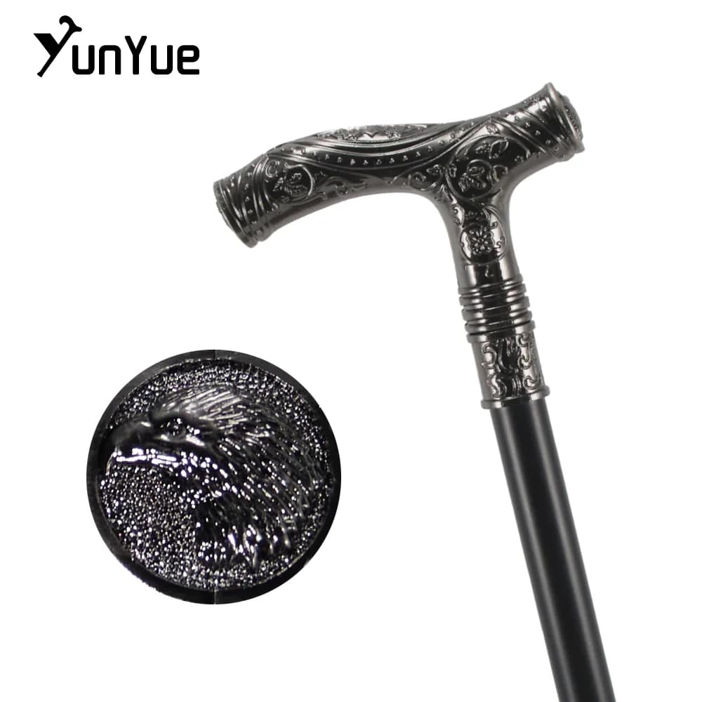Silvery Male Eagle Head Flower Relief Walking Cane Gentleman Fashion Elegant Walking Stick Cosplay Film Props Party Walking Cane