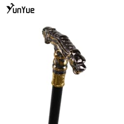 Vintage Black Two-Headed Cheetah Metal Walking Cane Gentleman Scepter Collections Elegant Walking Stick Cosplay Props Crutch