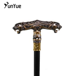 Vintage Black Two-Headed Cheetah Metal Walking Cane Gentleman Scepter Collections Elegant Walking Stick Cosplay Props Crutch