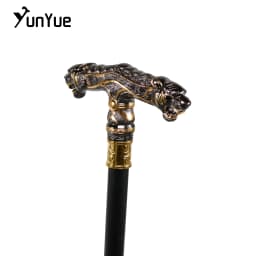 Vintage Black Two-Headed Cheetah Metal Walking Cane Gentleman Scepter Collections Elegant Walking Stick Cosplay Props Crutch