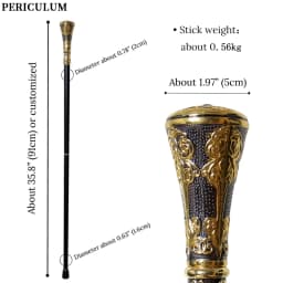 Victorian Black Gold Floral Carved Walking Cane with Detachable Handle Men Women Cosplay Prop Walking Stick