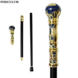 Victorian Blue Gold Embossed Round Handle Walking Cane Detachable Vintage Walking Stick for Cosplay Party Prop for Men And Women