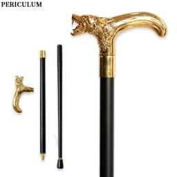 Gold Wolf Head Walking Cane with Curved Handle Detachable Decorative Walking Stick Men Women Cosplay Party Prop