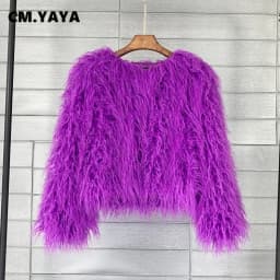CM.YAYA Solid Faux Fur Coats Women Full Sleeve O-neck Open Stitch Covered Button Fur Jackets Winter Autumn Warm New Fashion