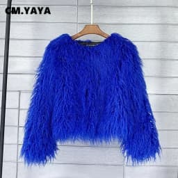 CM.YAYA Solid Faux Fur Coats Women Full Sleeve O-neck Open Stitch Covered Button Fur Jackets Winter Autumn Warm New Fashion