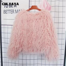 CM.YAYA Solid Faux Fur Coats Women Full Sleeve O-neck Open Stitch Covered Button Fur Jackets Winter Autumn Warm New Fashion