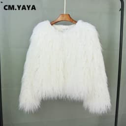 CM.YAYA Solid Faux Fur Coats Women Full Sleeve O-neck Open Stitch Covered Button Fur Jackets Winter Autumn Warm New Fashion