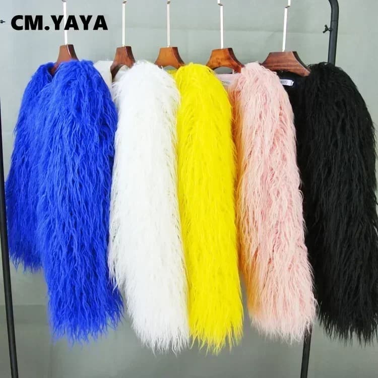 CM.YAYA Solid Faux Fur Coats Women Full Sleeve O-neck Open Stitch Covered Button Fur Jackets Winter Autumn Warm New Fashion