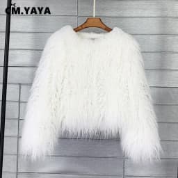 CM.YAYA Solid Faux Fur Coats Women Full Sleeve O-neck Open Stitch Covered Button Fur Jackets Winter Autumn Warm New Fashion