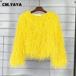 CM.YAYA Solid Faux Fur Coats Women Full Sleeve O-neck Open Stitch Covered Button Fur Jackets Winter Autumn Warm New Fashion