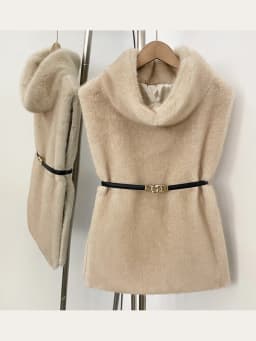 Mumaroho 2026 Winter Spring Women Faux Fur Sable Vest Crop Top Solid Turtleneck Eco Mink Faux Fur Tank Tops Pullover Jacket