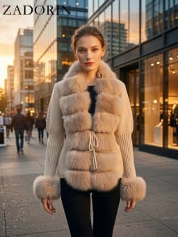 ZADORIN Autumn Winter Women Faux Fur Coat Luxury Knitted Sweater Fur Cardigan Detachable Collar White Pink Jacket Faux Fur Coats