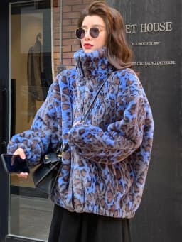Lautaro Winter Oversized Colorful Leopard Print Faux Fur Coat Women Long Sleeve Zip Up Warm Soft Fluffy Jacket Korean Fashion