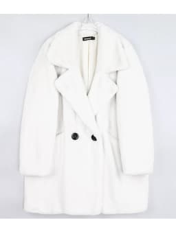 Lautaro Winter Warm White Faux Fur Coat Women Long Sleeve Lapel Double Breasted Luxury Elegant Fluffy Fake Rabbit Fur Blazers