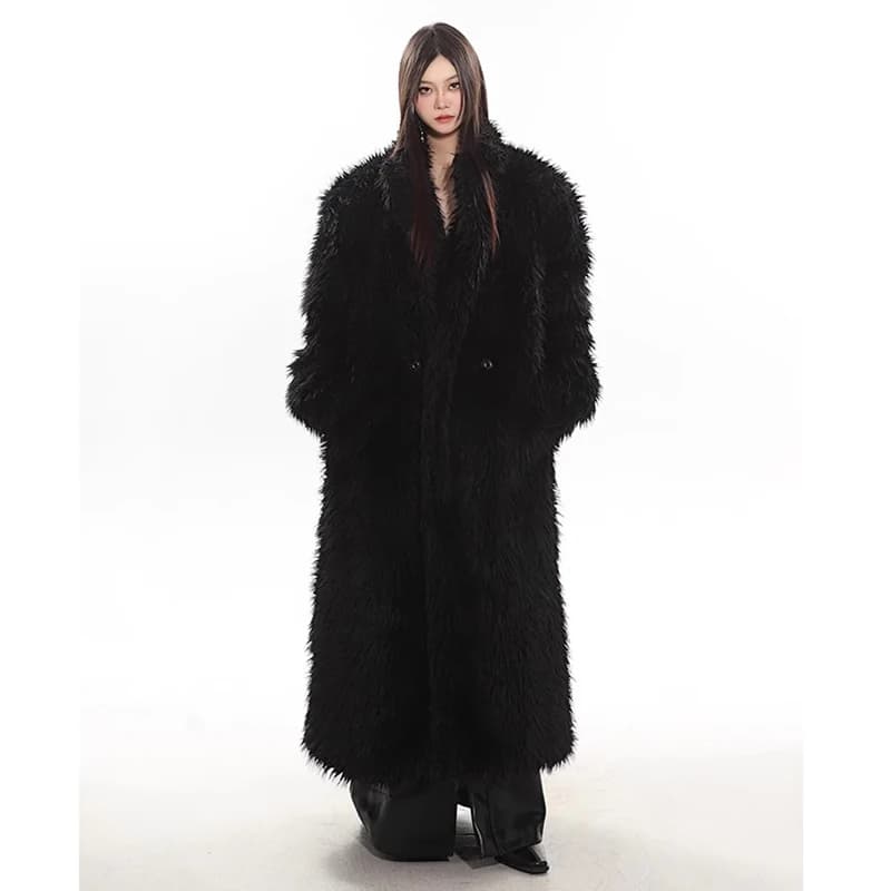 Women's wool fur coat artificial fox fur long fur coat winter warm plus long thick plush trench coat