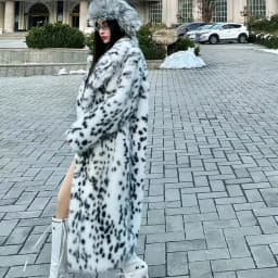 New Cool Girls Faux Fur Coat Long Belted Leopard Print Fox Fur Outerwears Women Autumn Winter Thick Warm Soft Fluffy Overcoat
