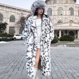 New Cool Girls Faux Fur Coat Long Belted Leopard Print Fox Fur Outerwears Women Autumn Winter Thick Warm Soft Fluffy Overcoat
