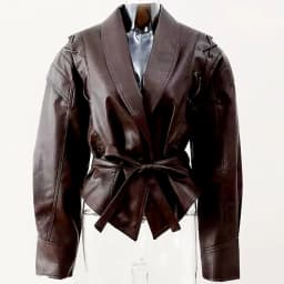 Fashion Lapel Wine Red Leather PU Jacket Autumn Winter Women's Jackets Vintage Long Sleeve Crop Coats Belt High Street New Coat