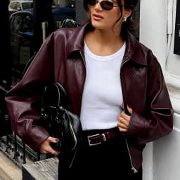 Fashion Lapel Wine Red Leather PU Jacket Autumn Winter Women's Jackets Vintage Long Sleeve Crop Coats Belt High Street New Coat