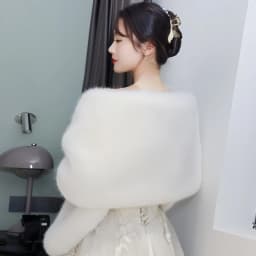 New Autumn Women Open Stitch Solid Color Shawls with Faux Fur Flocking Short Cape Female Winter Pashmina Wraps