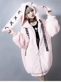 Lautaro Autumn Oversized Sweet Cute Soft Purple Black Faux Fur Coat Women with Bunny Ears Kawaii Loose Fluffy Jacket Hoodie 2023
