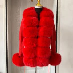 Women's Cropped Sweater Cardigan Spring Autumn Hot Sale Faux Fur Knit Sweater Cardigan with Faux Fox Fur Coat Collar Ladies
