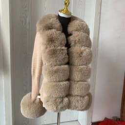 Women's Cropped Sweater Cardigan Spring Autumn Hot Sale Faux Fur Knit Sweater Cardigan with Faux Fox Fur Coat Collar Ladies