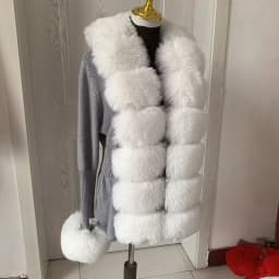 Women's Cropped Sweater Cardigan Spring Autumn Hot Sale Faux Fur Knit Sweater Cardigan with Faux Fox Fur Coat Collar Ladies