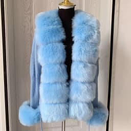 Women's Cropped Sweater Cardigan Spring Autumn Hot Sale Faux Fur Knit Sweater Cardigan with Faux Fox Fur Coat Collar Ladies