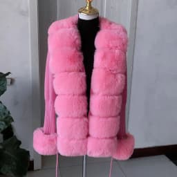 Women's Cropped Sweater Cardigan Spring Autumn Hot Sale Faux Fur Knit Sweater Cardigan with Faux Fox Fur Coat Collar Ladies
