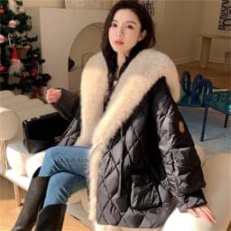 2025 Winter New Super Large Faux Fox Hair Removable Navy Collar Down cotton-padded jacket School Overcomes Women's Fur Coat