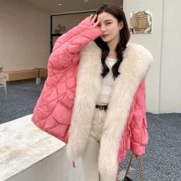 2025 Winter New Super Large Faux Fox Hair Removable Navy Collar Down cotton-padded jacket School Overcomes Women's Fur Coat