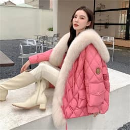 2025 Winter New Super Large Faux Fox Hair Removable Navy Collar Down cotton-padded jacket School Overcomes Women's Fur Coat
