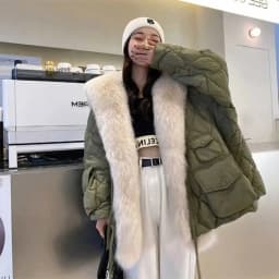2025 Winter New Super Large Faux Fox Hair Removable Navy Collar Down cotton-padded jacket School Overcomes Women's Fur Coat