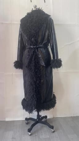 Nerazzurri Autumn Winter Long Loose Black Quilted Warm Soft Pu Leather Coat Women with Faux Fur Trim Sashes European Fashion